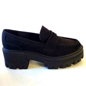 Asos Design Script Loafers Size 10 Lug Sole Chunky Black Slip-on Shoes Academia